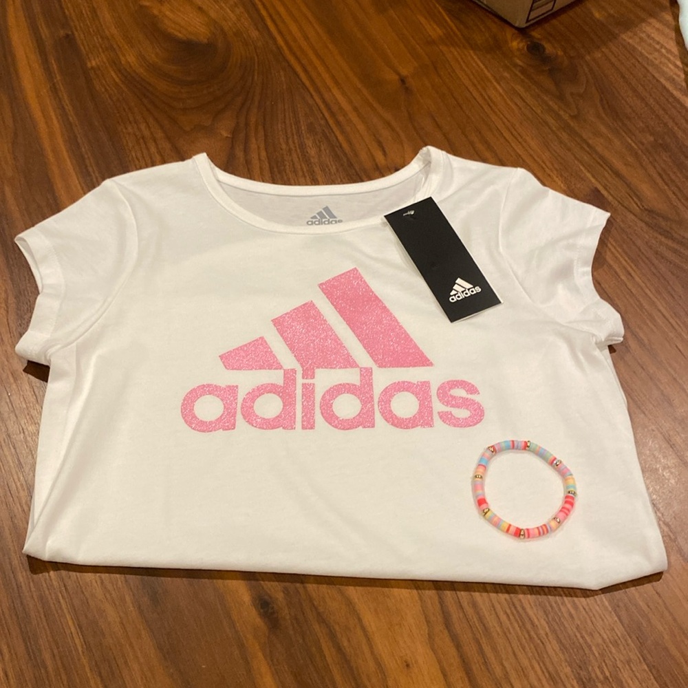 Adidas White Shimmer Tee+BONUS BRACELET